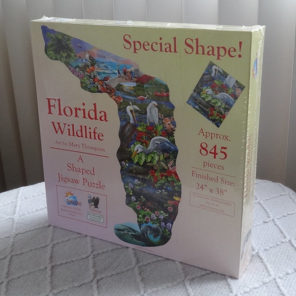 💎 FLORIDA WILDLIFE Jigsaw Puzzle ~ UNIQUE SHAPE ~ 845 Pieces ~ NEW / SEALED